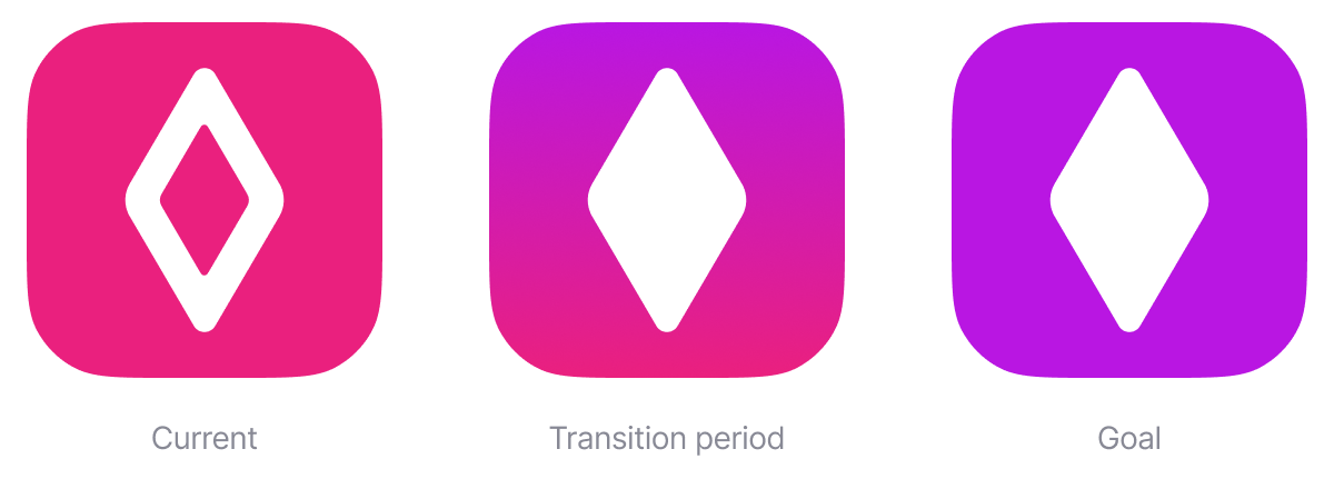 Birmarket icon changing from pink through a gradient to purple