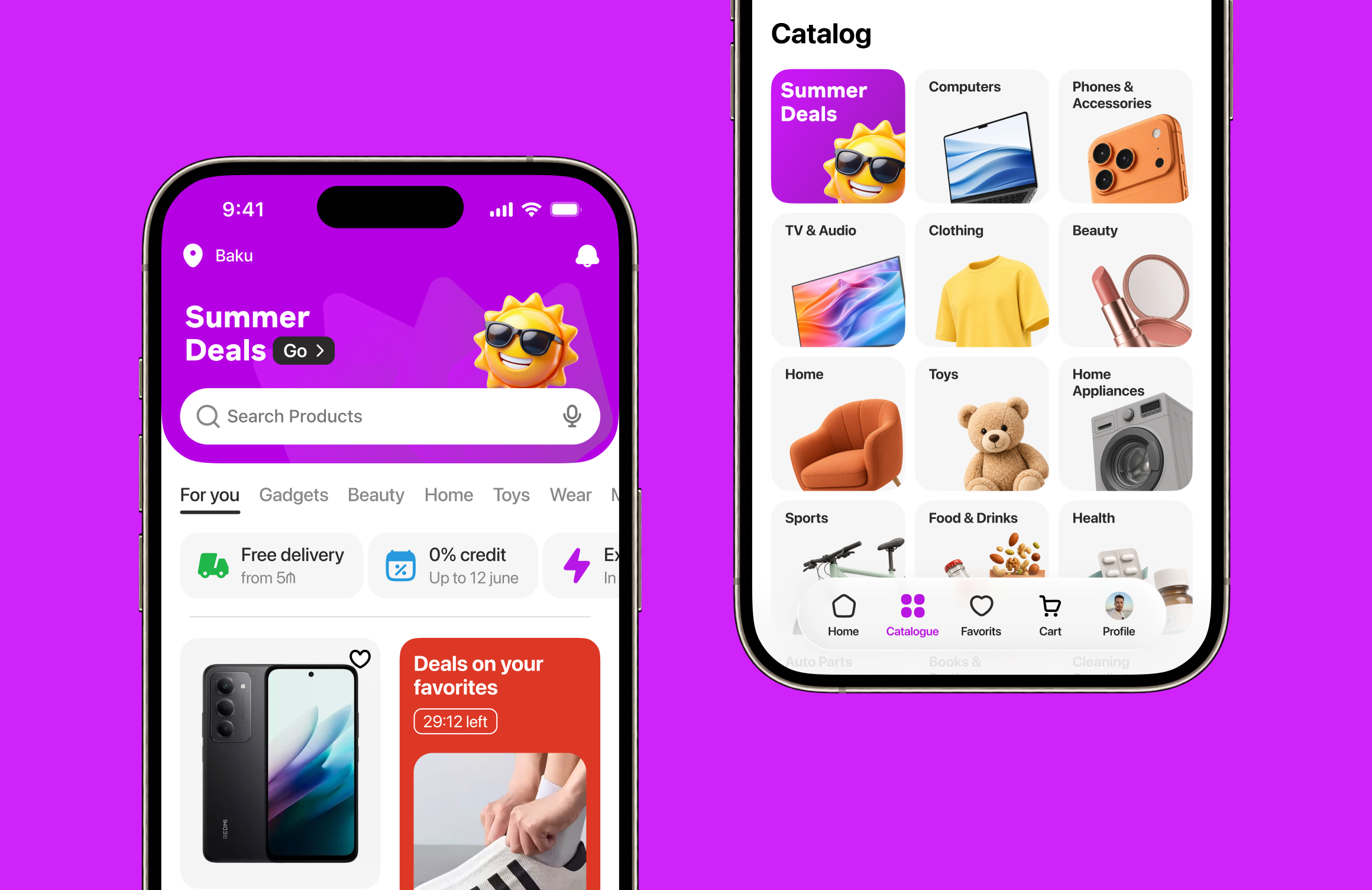 New purple Birmarket app design on two phones